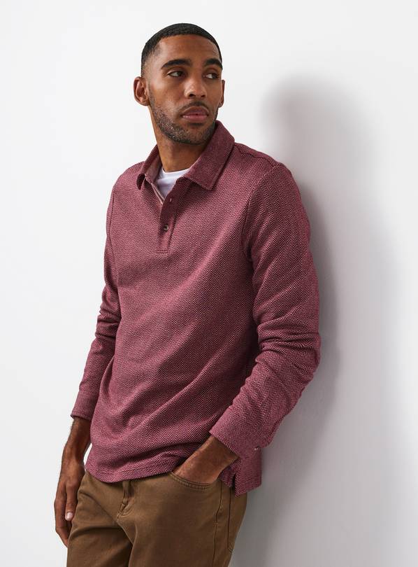 Dark Red Herringbone Polo Shirt L